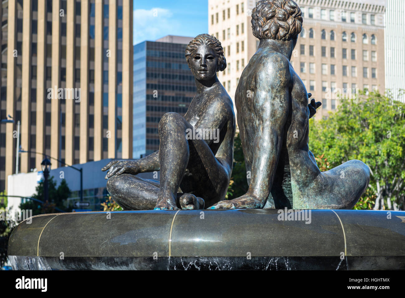 Fountain of Two Oceans sculpture and water fountain in downtown San Diego, California, USA. Stock Photo