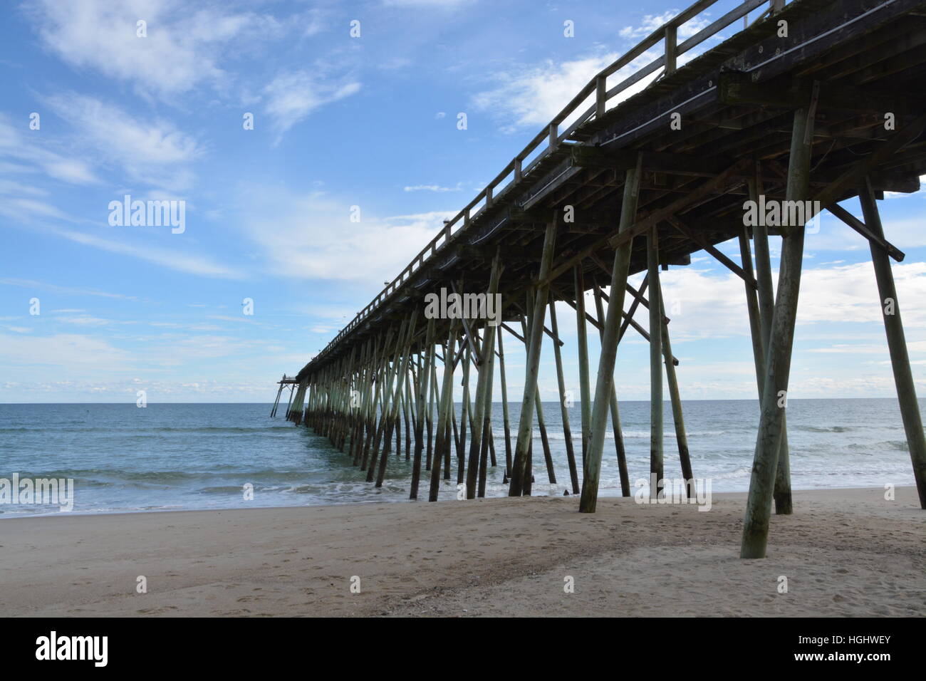 Ocean view in Kure Beach, North Carolina on a quiet day near the pier