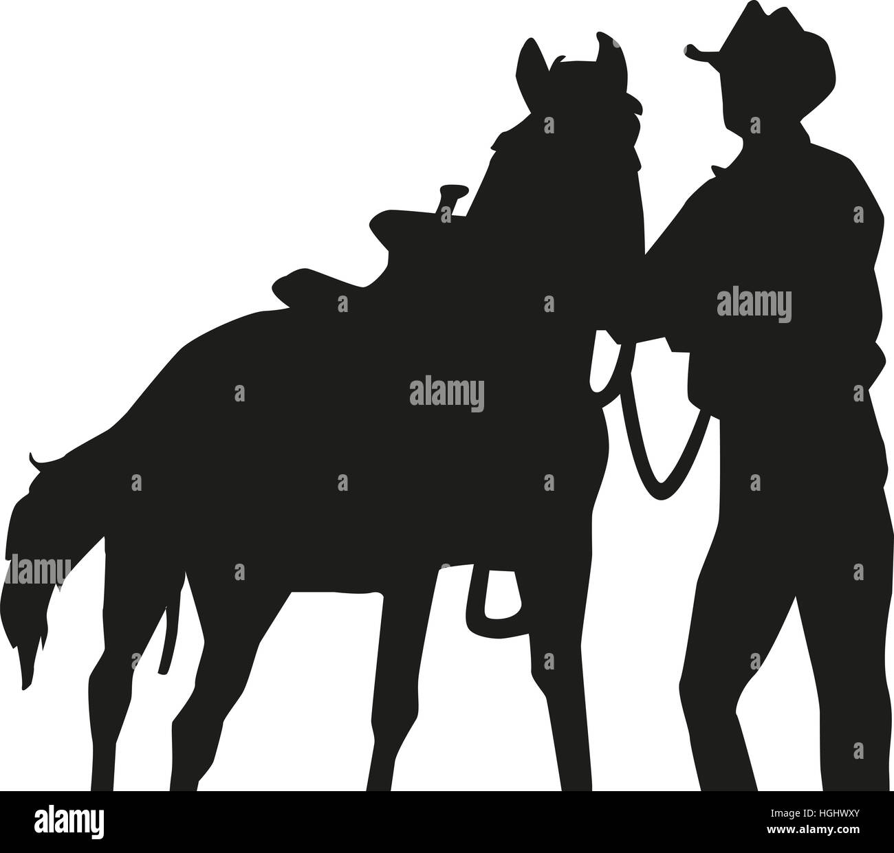 Cowboy with horse silhouette Stock Photo
