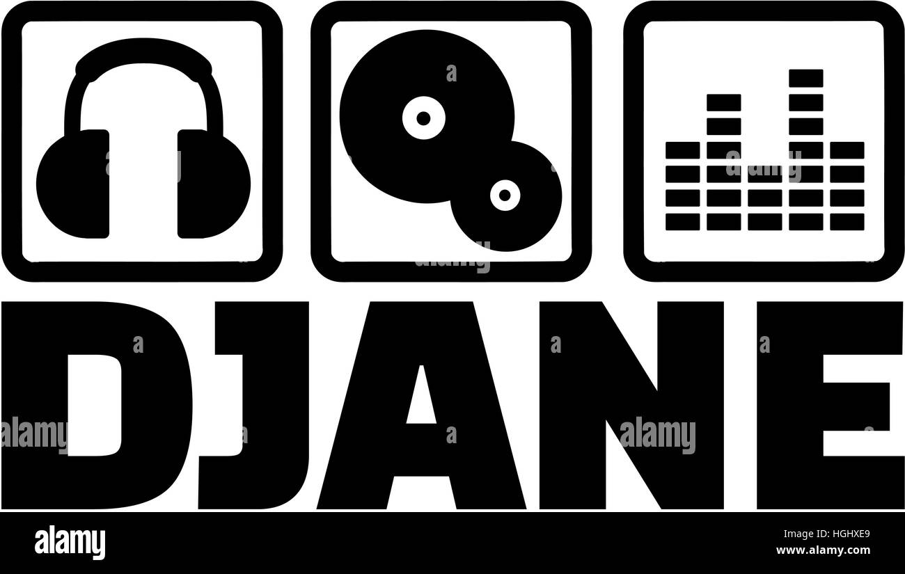 Djane icons. Headphones, vinyl and equalizer. Stock Photo