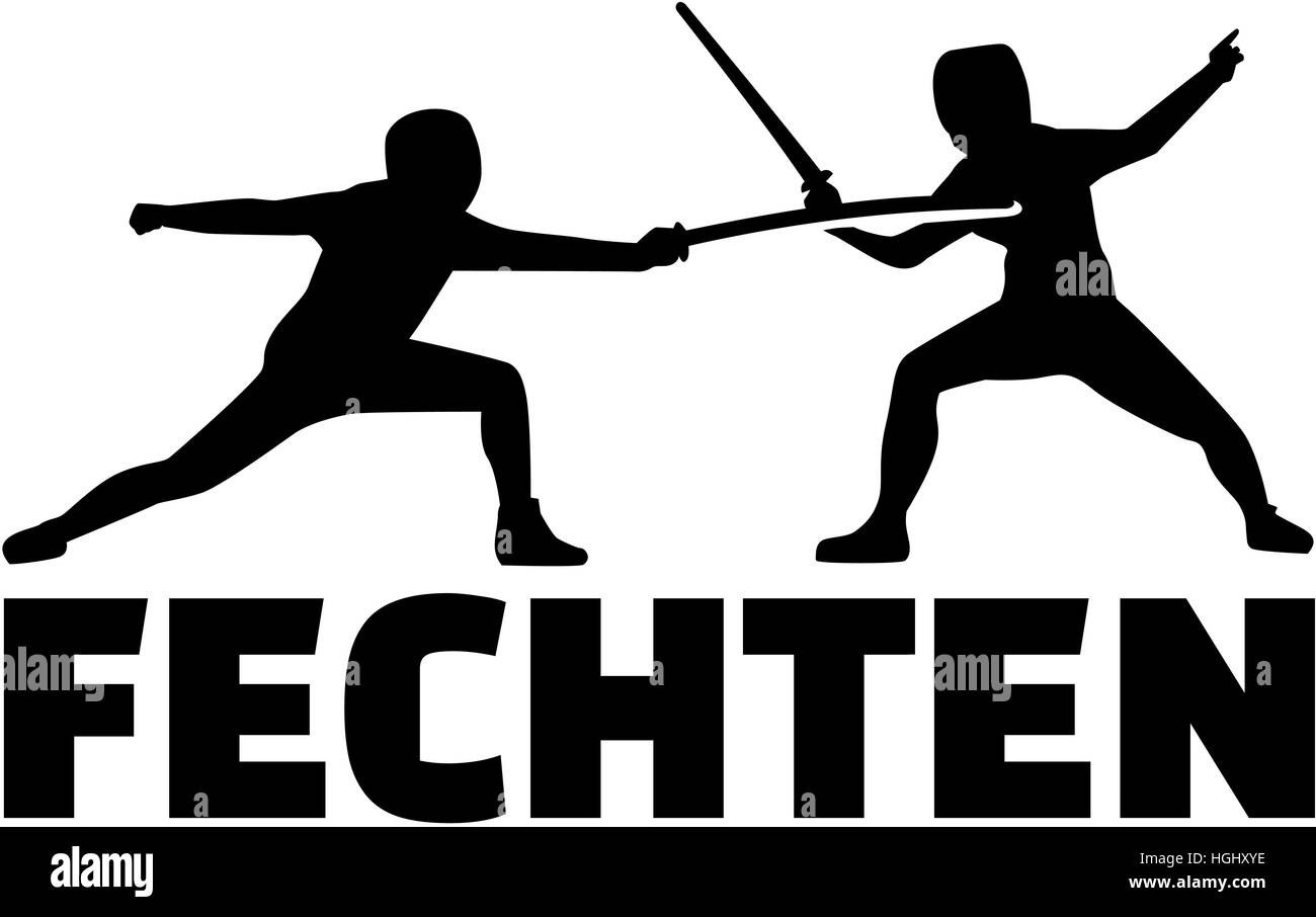 Fencing word with fencer. German. Stock Photo