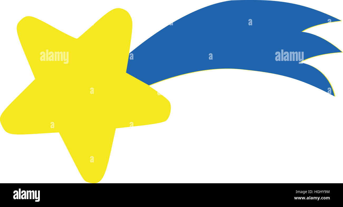 Yellow star with blue tail - falling star Stock Photo
