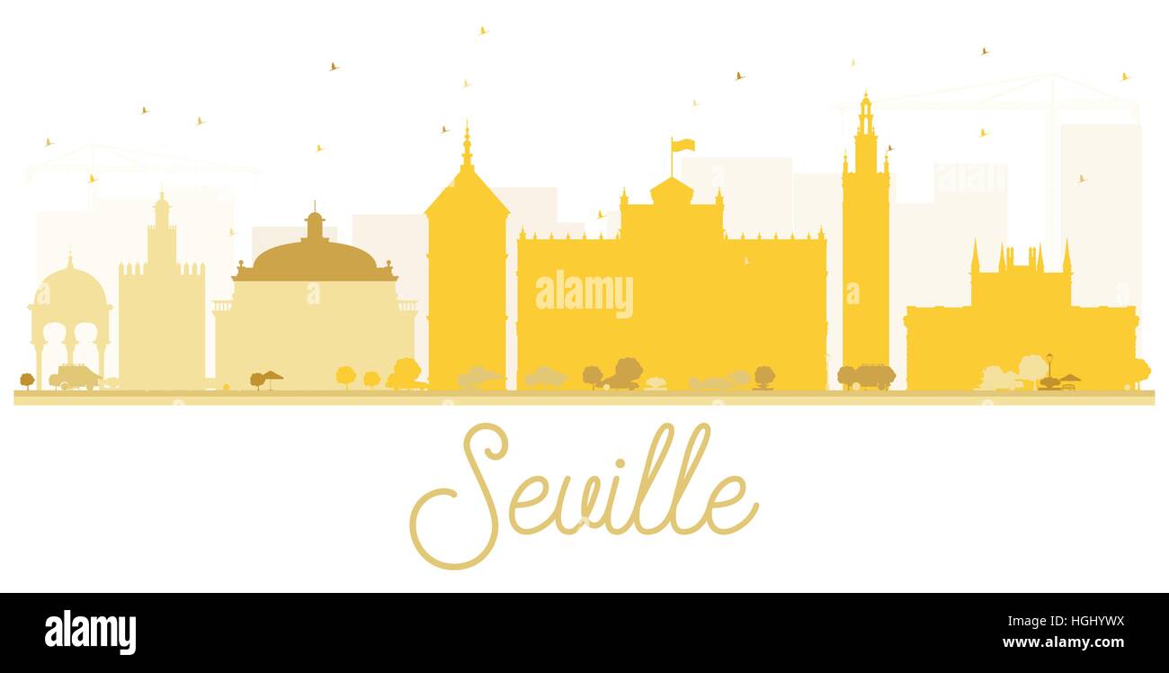 Seville City skyline golden silhouette. Vector illustration. Simple flat concept for tourism presentation, banner, placard or web site. Stock Vector