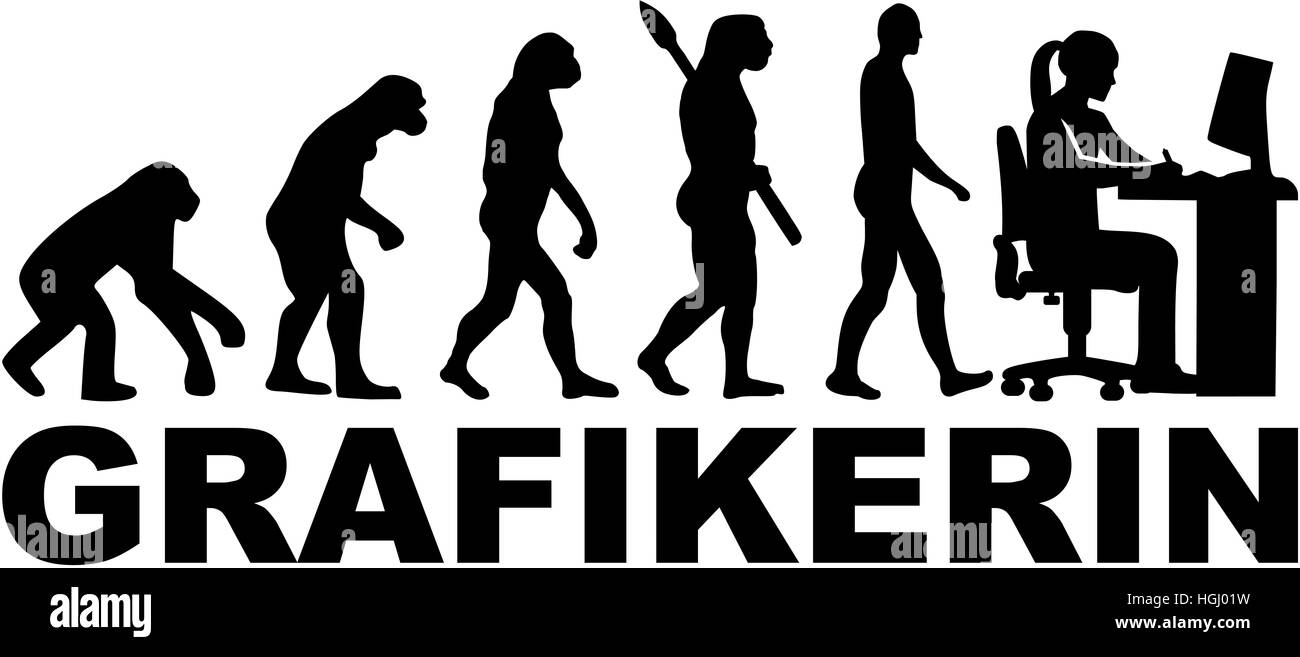Female graphic artist evolution - german Stock Photo