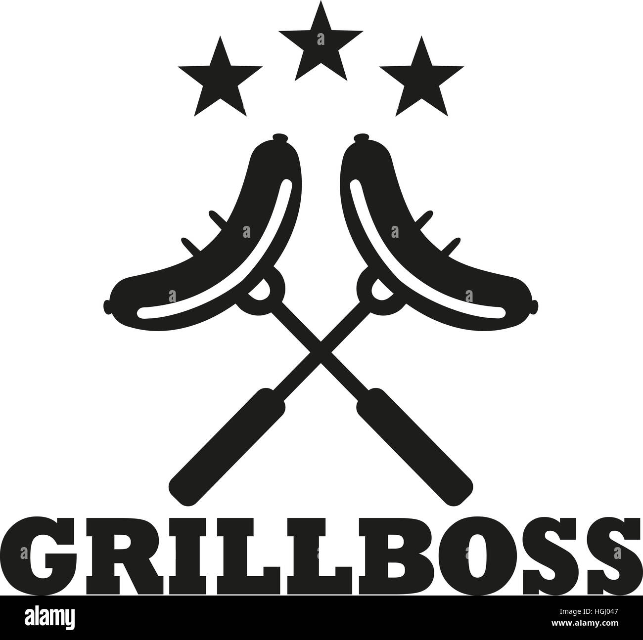 Bbq boss with sausages on fork - german Stock Photo