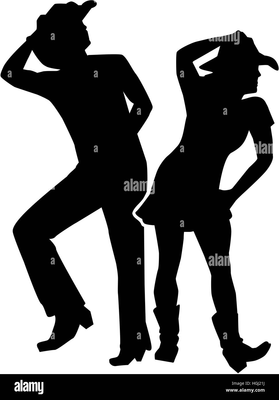 Line dancing silhouette man and woman Stock Photo