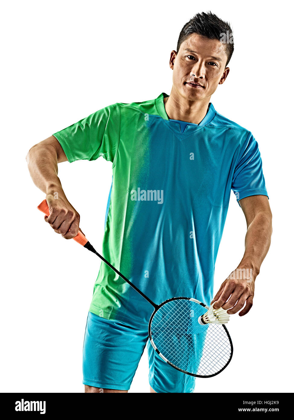 one asian badminton player man isolated on white background Stock Photo