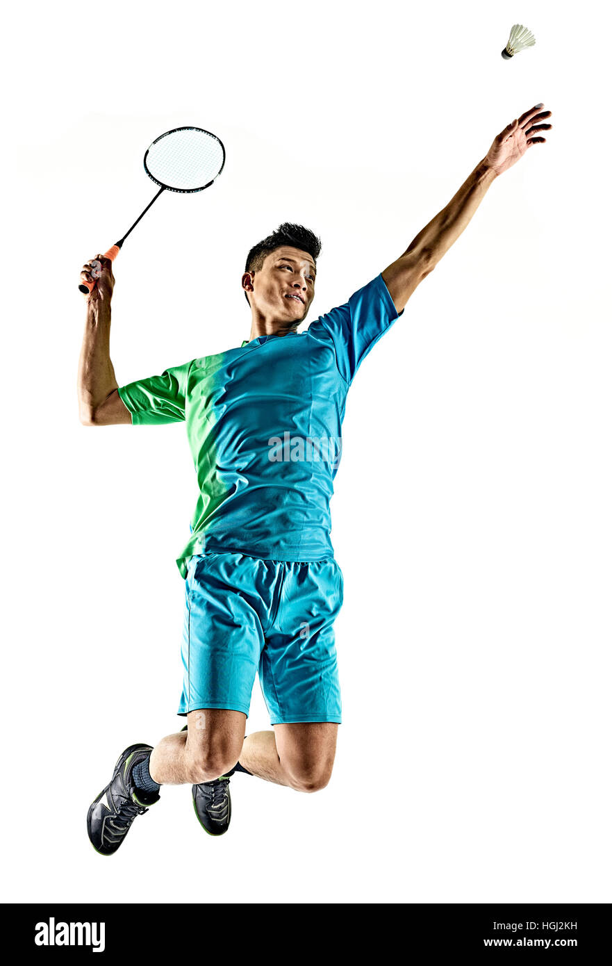 one asian badminton player man isolated on white background Stock Photo