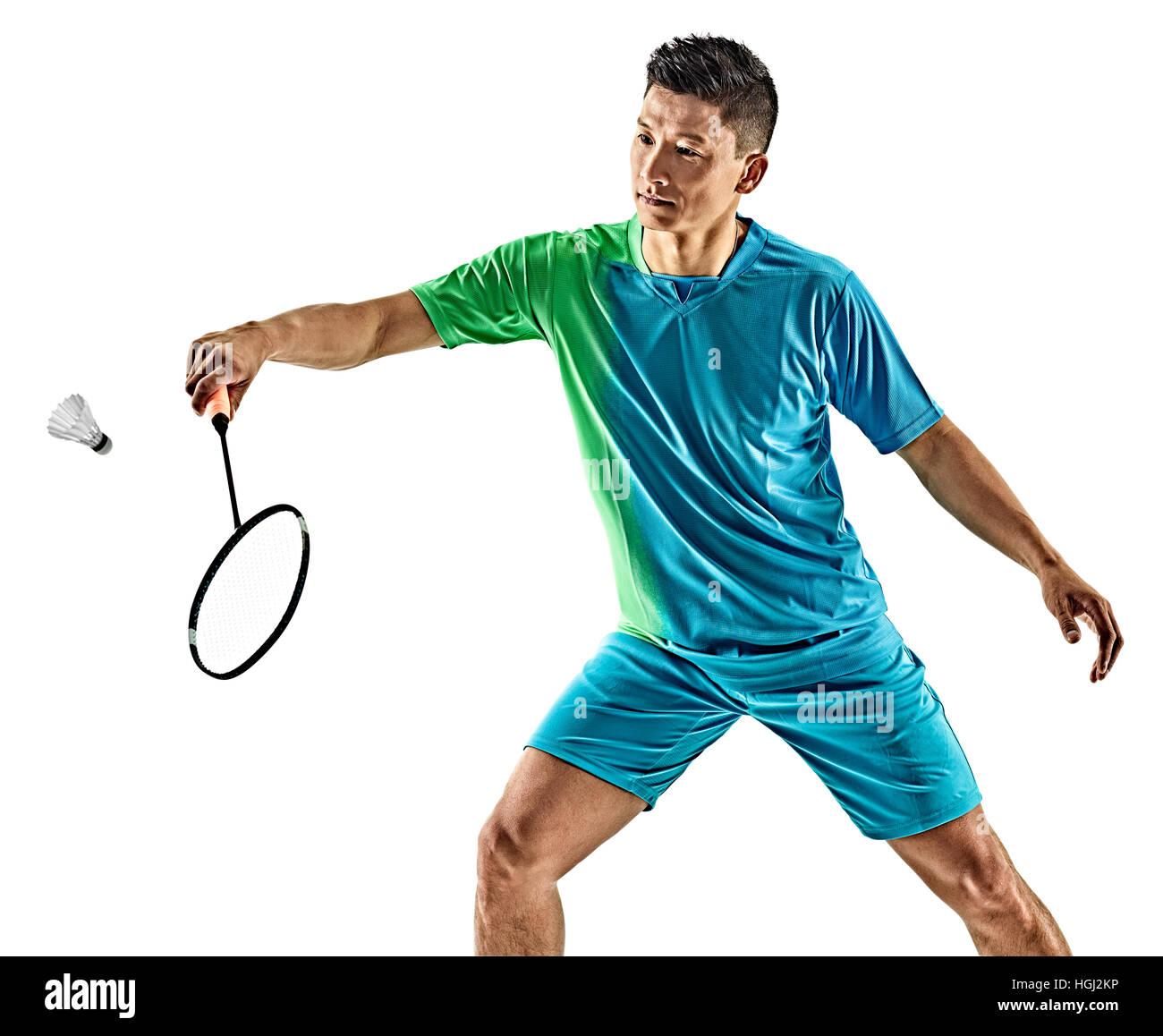 one asian badminton player man isolated on white background Stock Photo