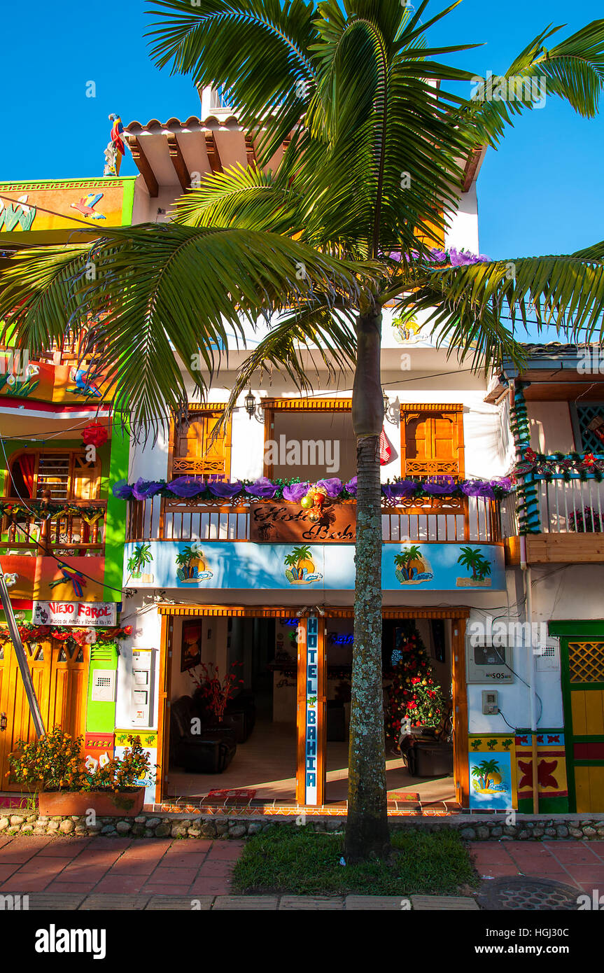Colorful facade in Guatape in Medellin, Colombia Stock Photo