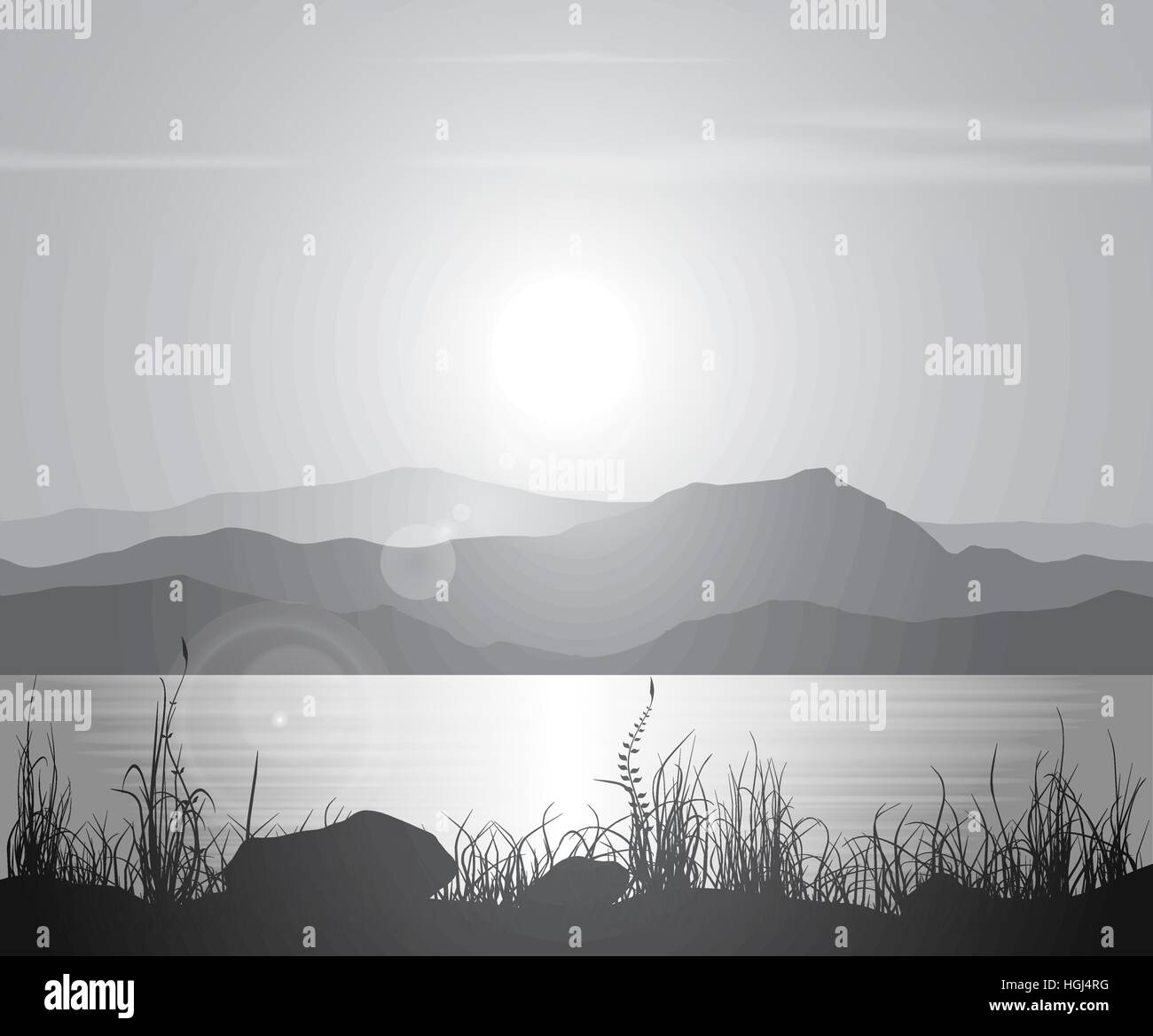 Scenic sunset over water landscape Stock Vector Images - Alamy