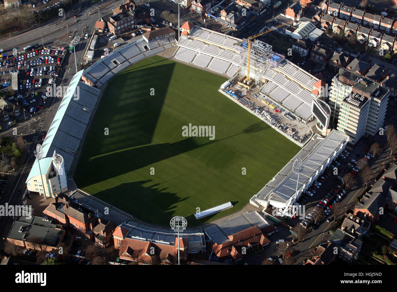 aerial view of construction work at the international test match venue of Trent Bridge cricket ground, Nottingham, UK Stock Photo