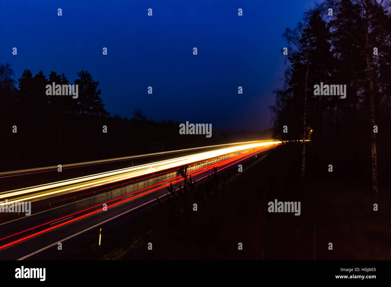 Long exposure shot of highway traffic at night Stock Photo