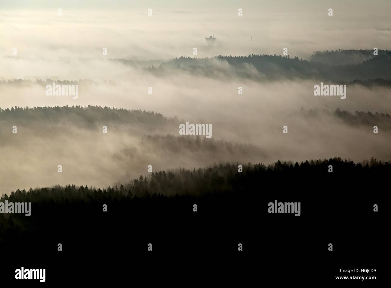 Foggy Aerial Landscape Stock Photo - Alamy