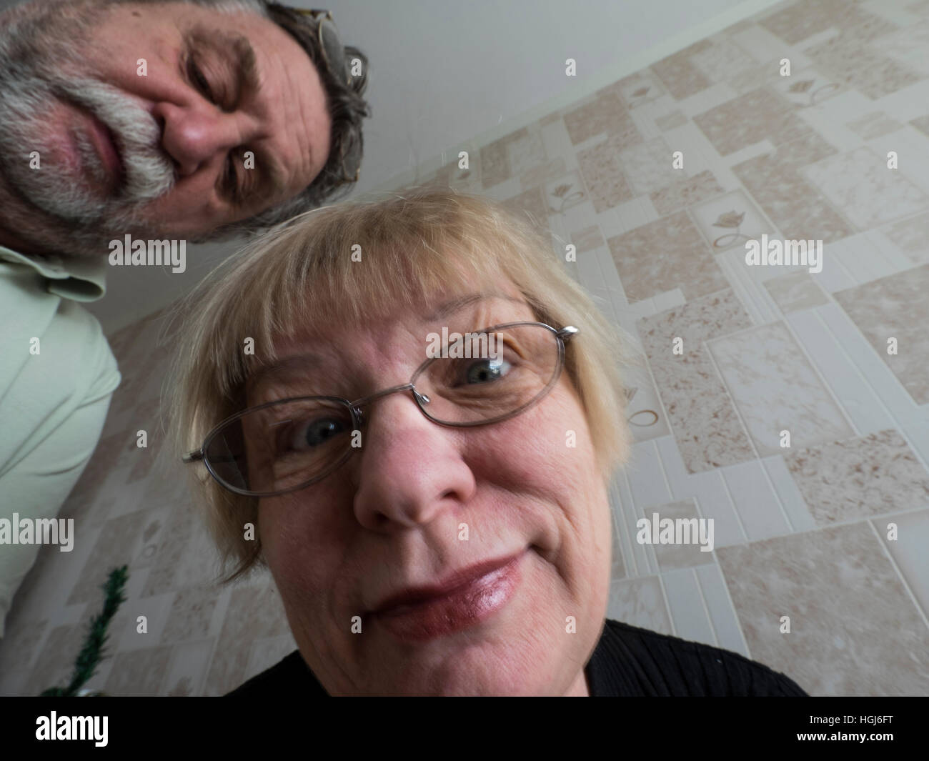 Funny photo of middle aged couple Stock Photo