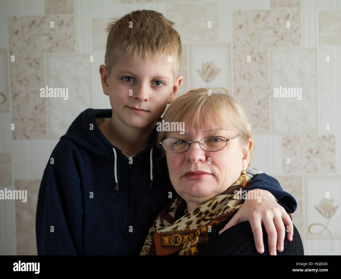 Real people. Grandmother with grandson Stock Photo