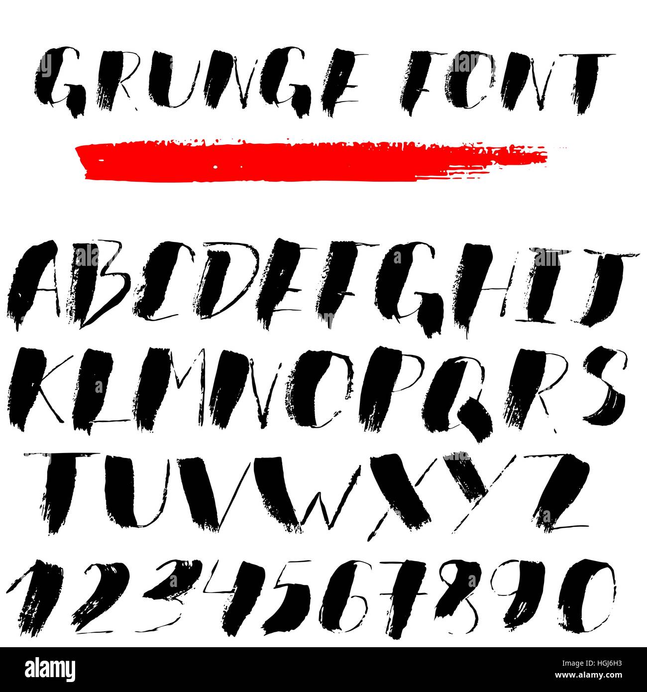 Hand drawn font made by dry brush strokes. Grunge style alphabet Stock ...
