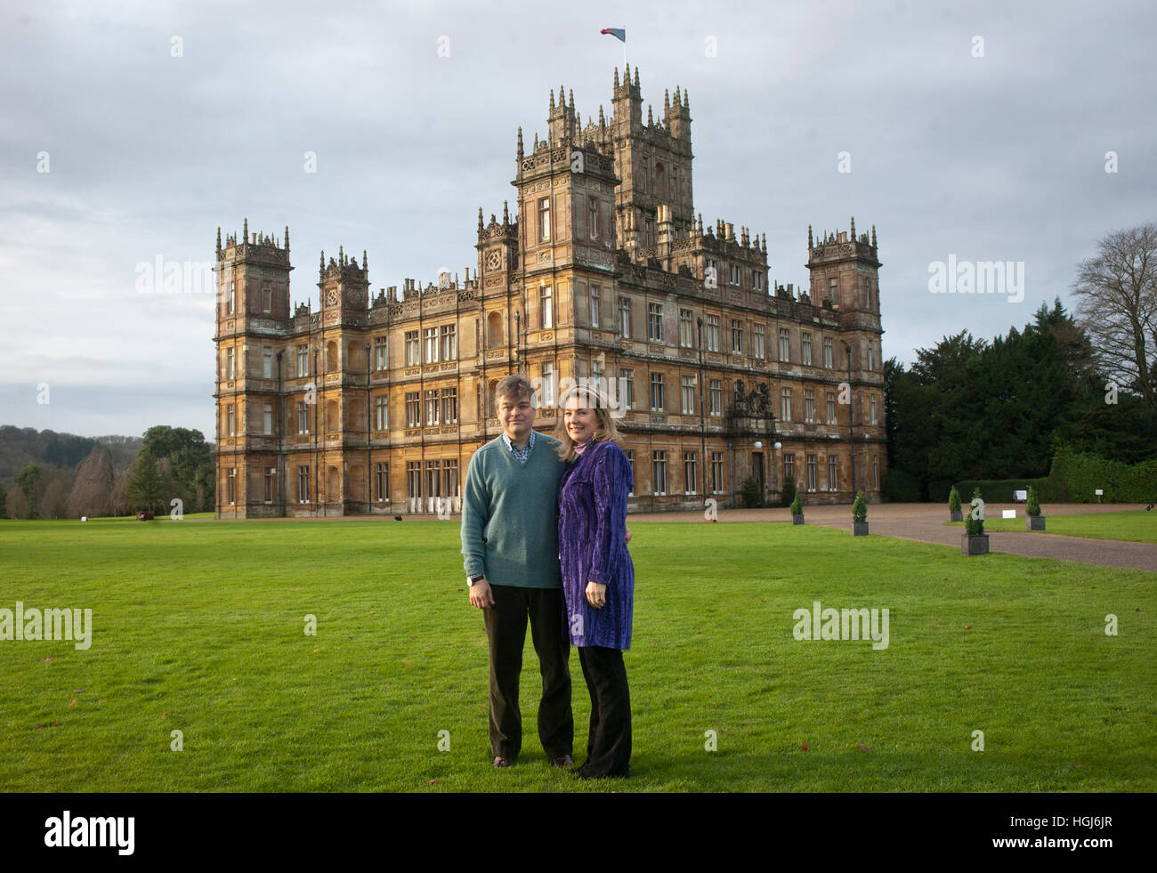 The  Earl and Countess of Carnarvon at their home Highclere Castle Near Newbury in Hampshire Stock Photo