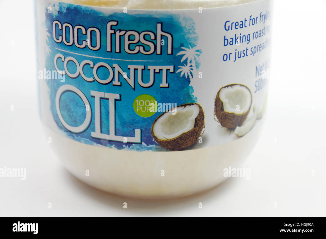 Jar of coconut oil. Stock Photo