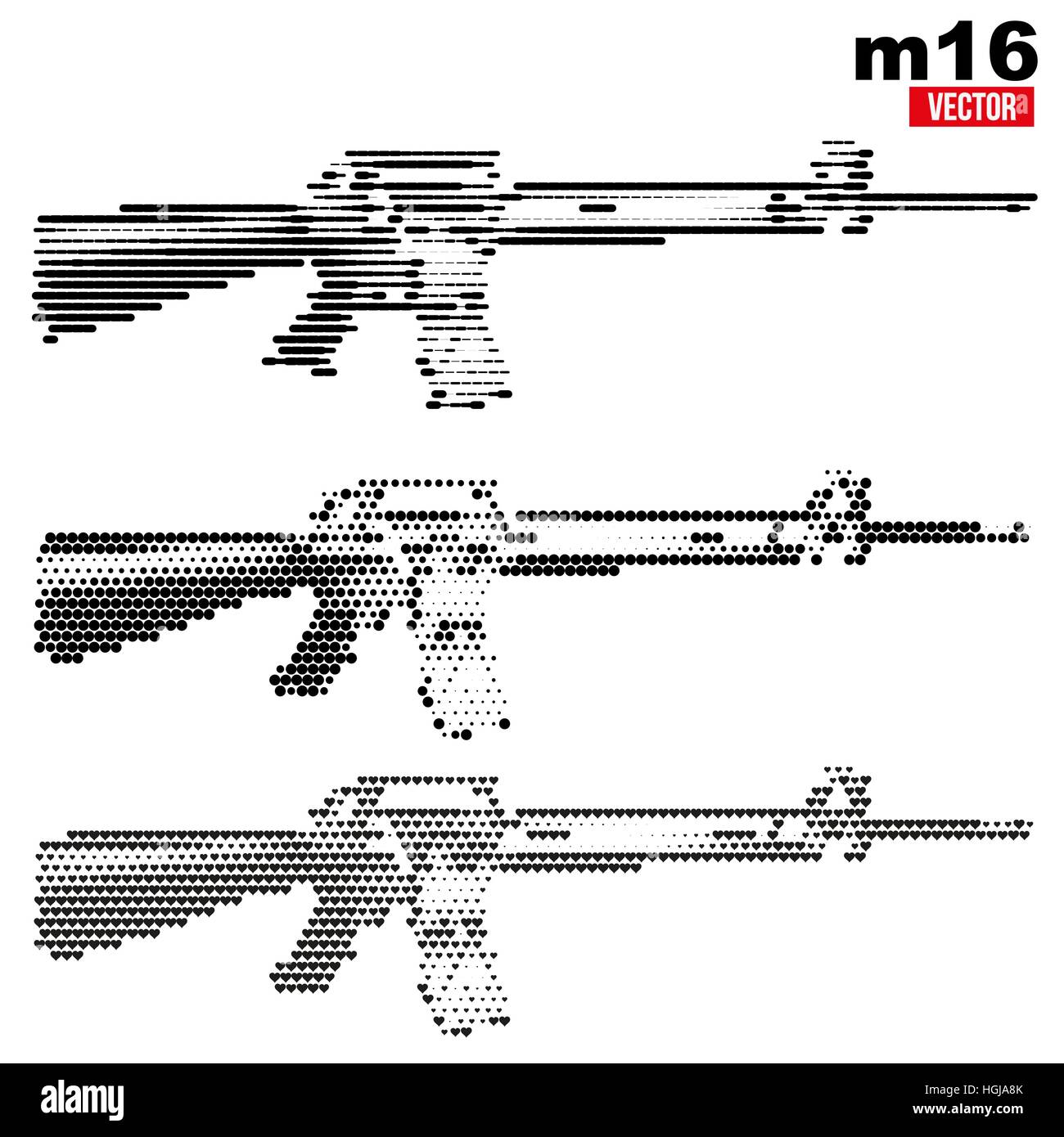 M16 rifle halftone set Stock Vector