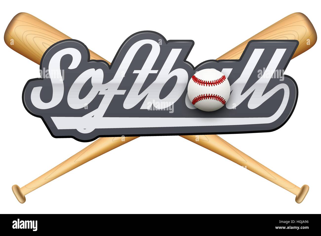 Softball symbol with tag and wooden bats Stock Vector