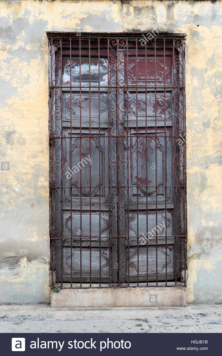 Cuban Colonial Architecture Wooden Door Window With Iron