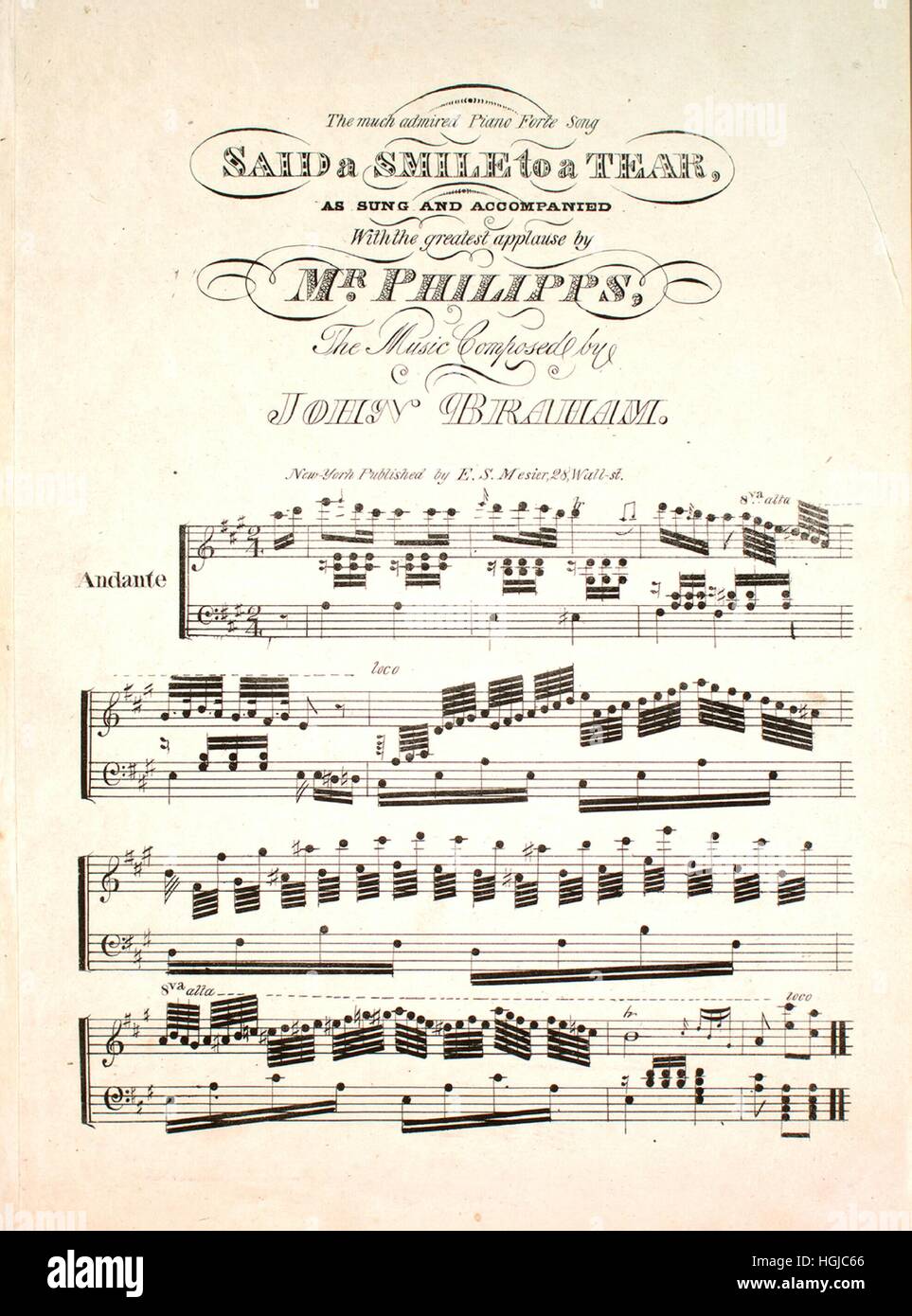Sheet music cover image of the song 'Said a Smile to a Tear The Much  Admired Piano Forte Song', with original authorship notes reading 'The  Music Composed by John Braham', United States,