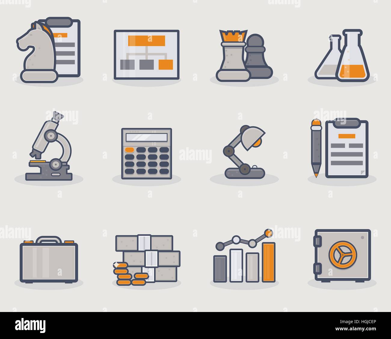 Set of thin line icons with grey and golden color. Stock Vector