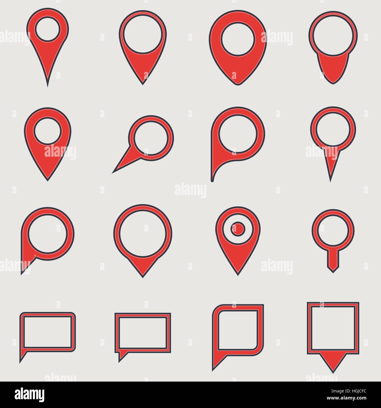 Set of retro line style red map location pins and bubbles Stock Vector ...