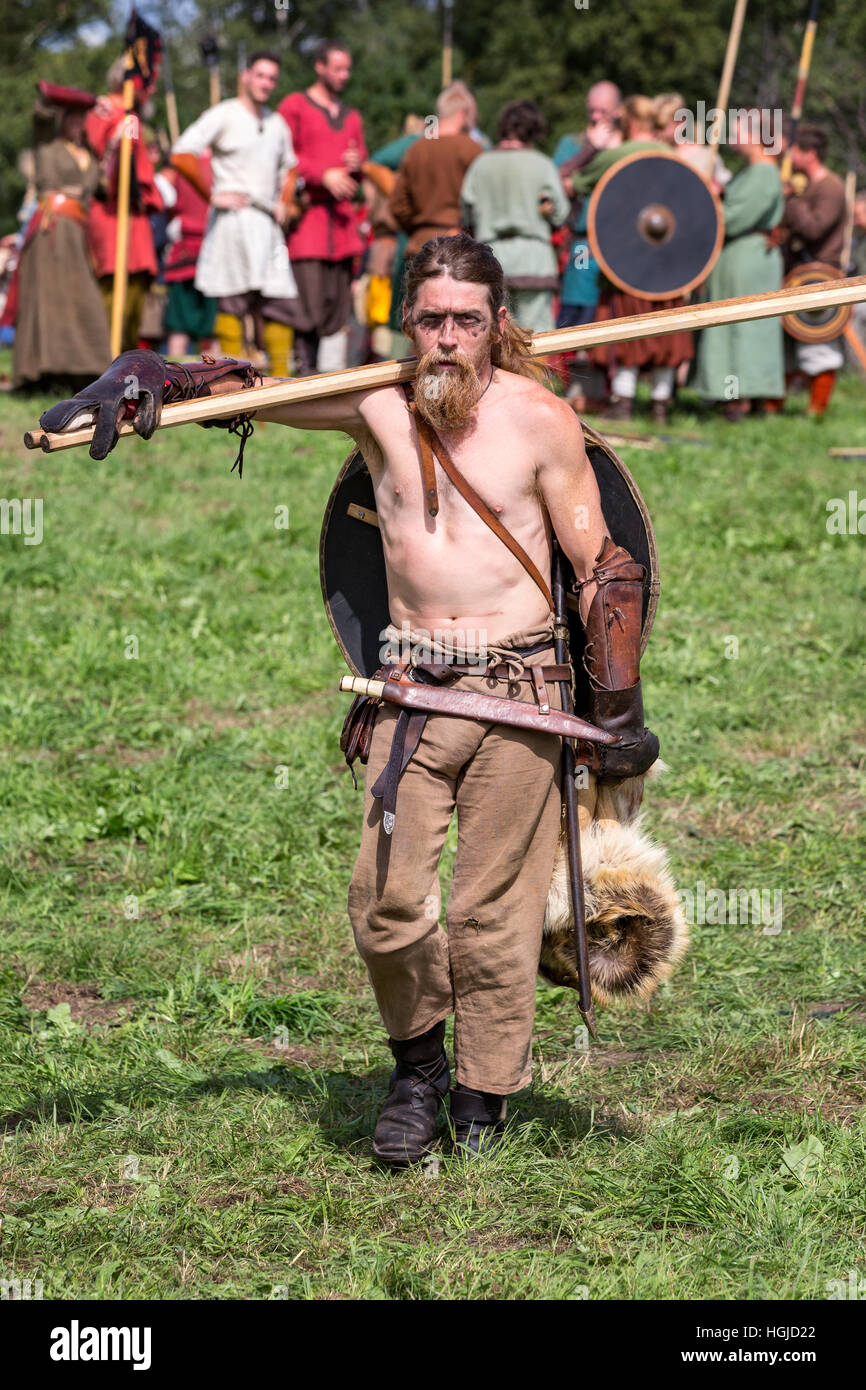 Battle reenactment at the worlds biggest Viking moot, Moesgaard, Århus