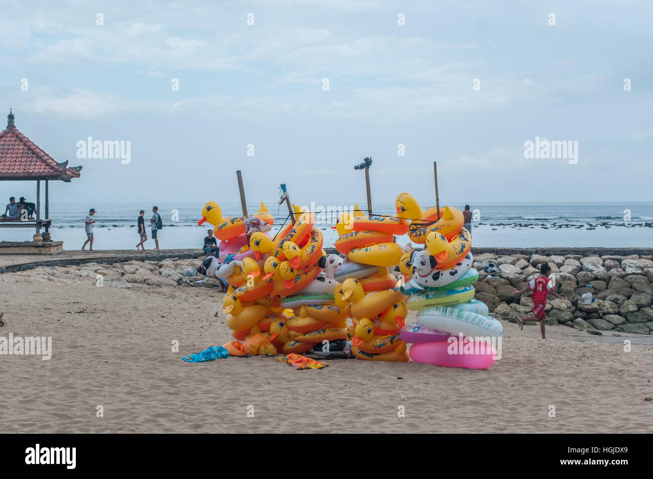 children beach floats, sanur Beach, Bali, Indonesia Stock Photo