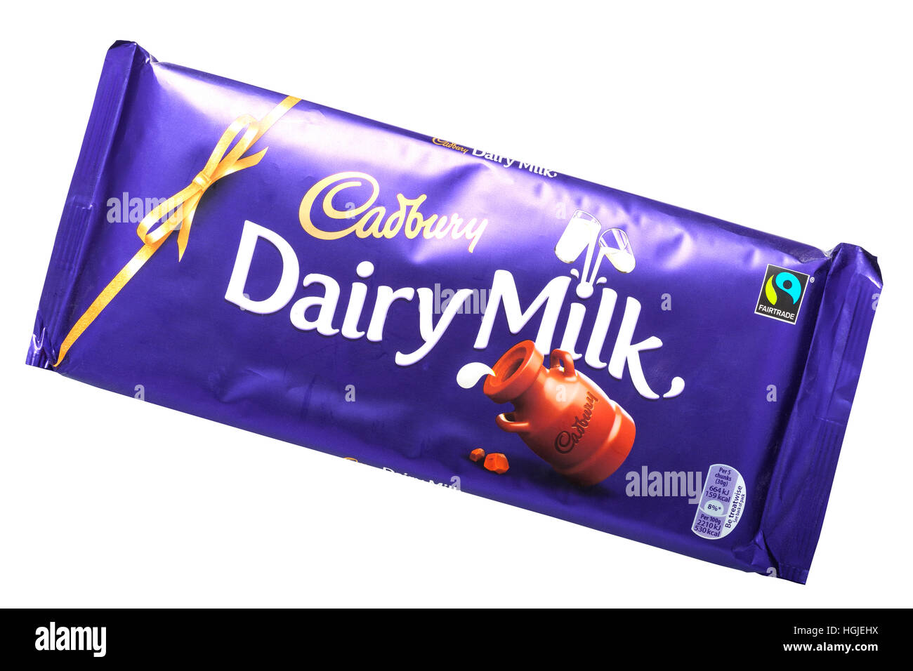 A large bar of Cadbury Dairy Milk Chocolate on a white background Stock Photo