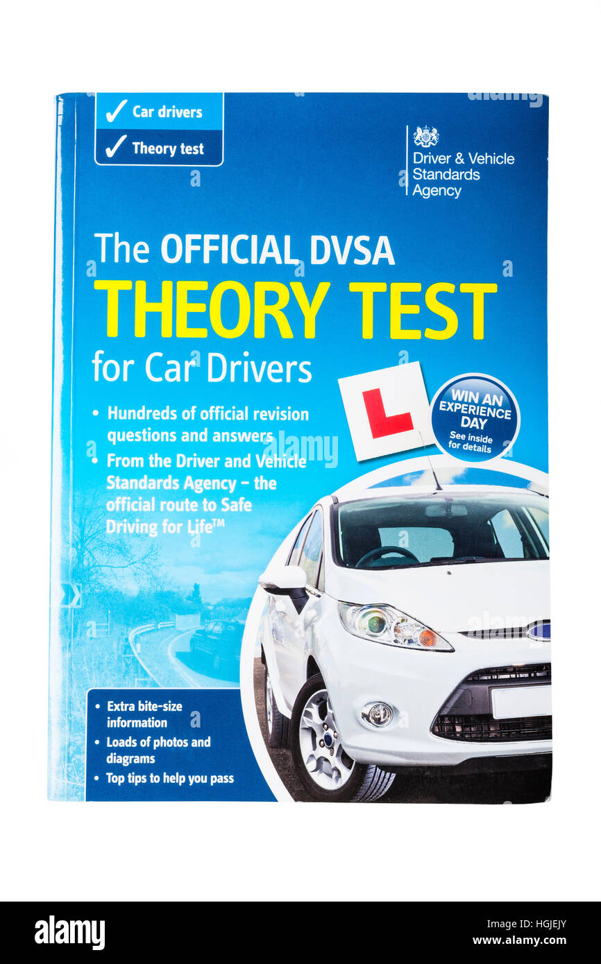 The Official DVSA Theory Test book for car drivers on a white background Stock Photo