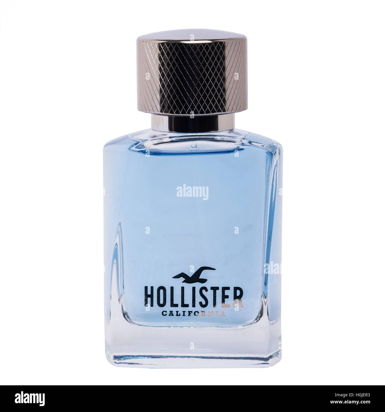A bottle of Hollister Aftershave on a white background Stock Photo