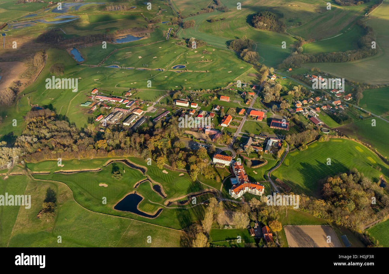 Aerial view, Country hotel Schloss Teschow, Teterow, Mecklenburg Lake District, Mecklenburg-Western Pomerania, Germany, Europe, Stock Photo