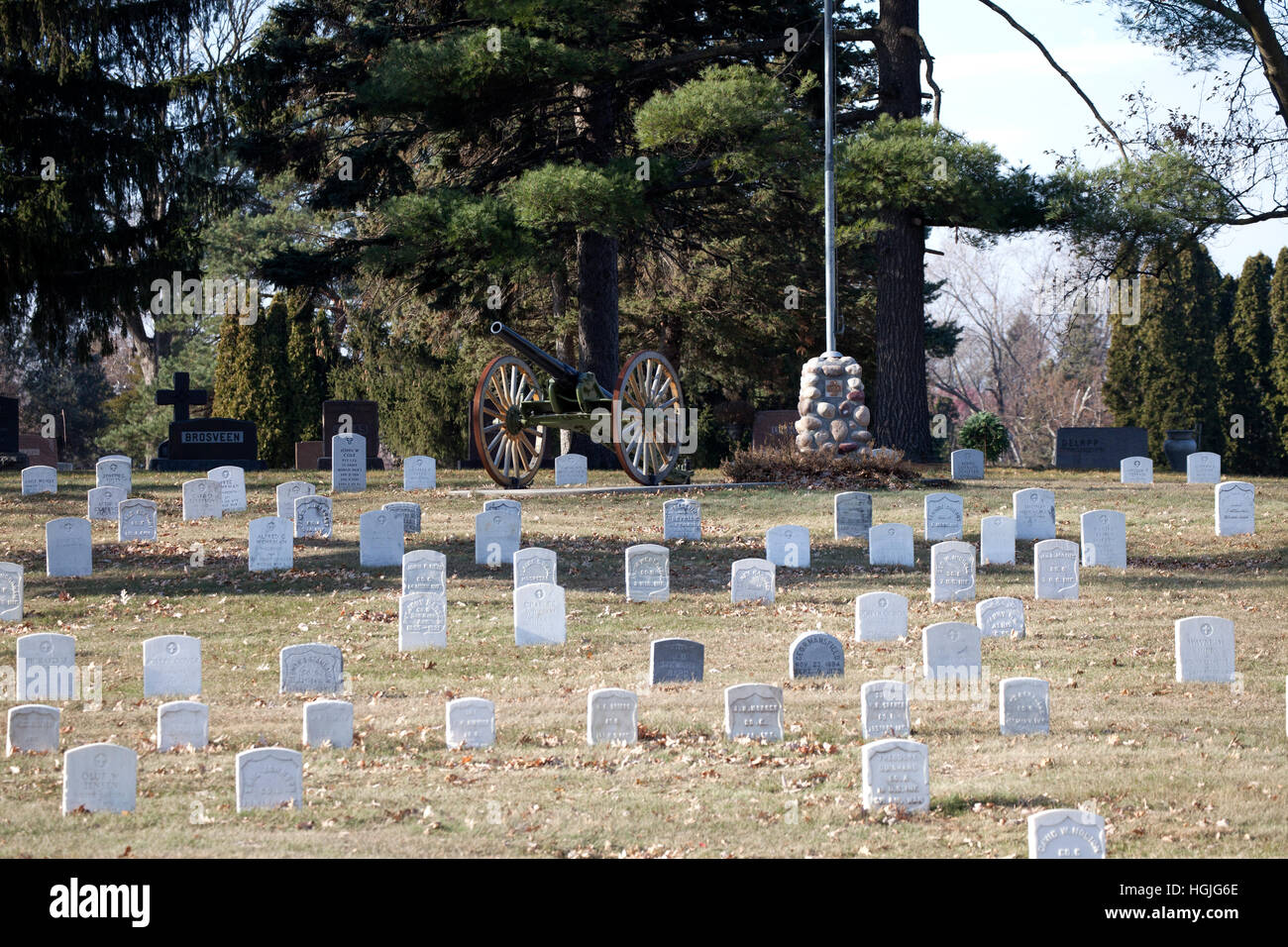 Crystal Lake Cemetery graves memorializing World War I Veterans. Minneapolis Minnesota MN USA Stock Photo
