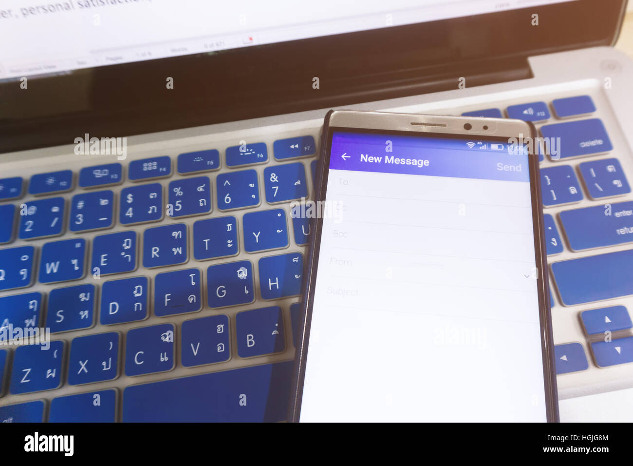 Close up Android device Showing Compose a new email application on the screen. Stock Photo