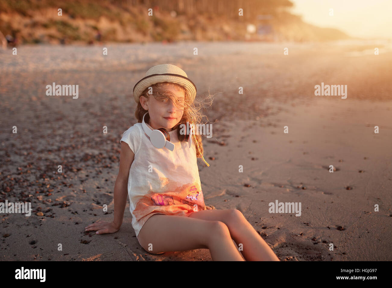 young girl have chillout time the beach Stock Photo
