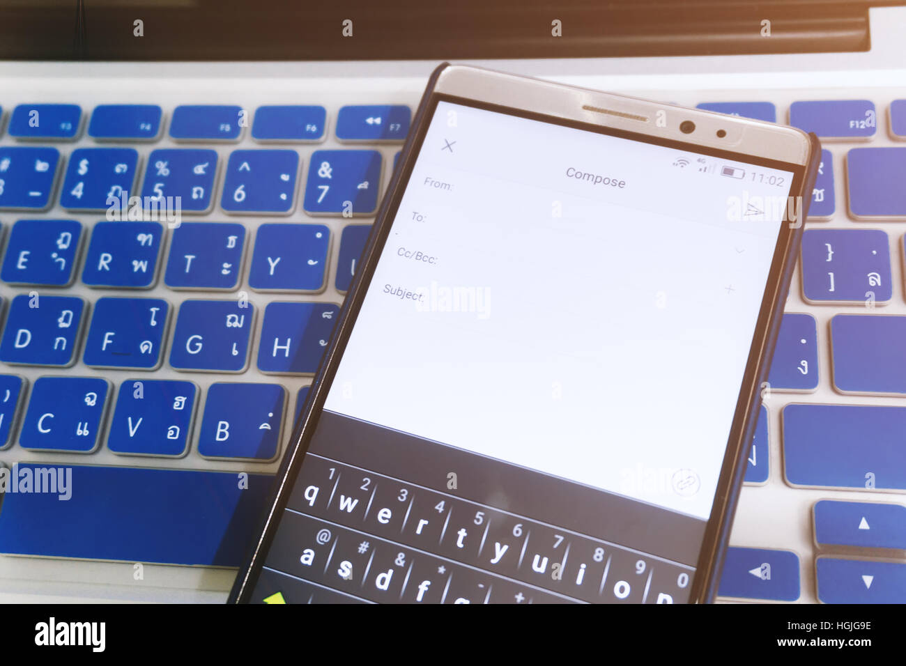 Close up Android device Showing Compose a new email application on the screen. Stock Photo