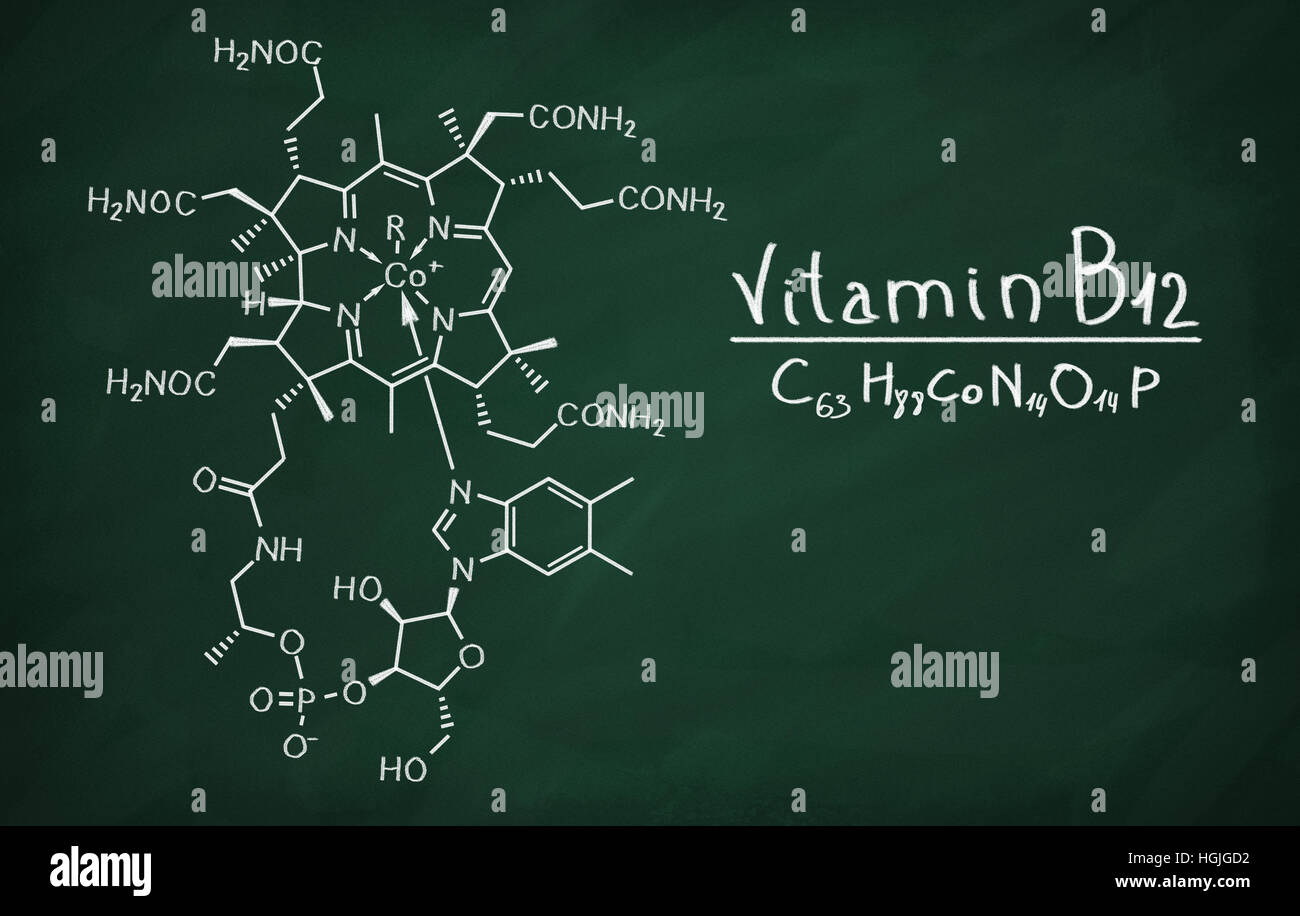 Structural model of Cobalamin on the blackboard. Stock Photo