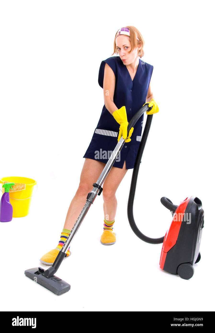 Cleaner does hoovering Stock Photo Alamy
