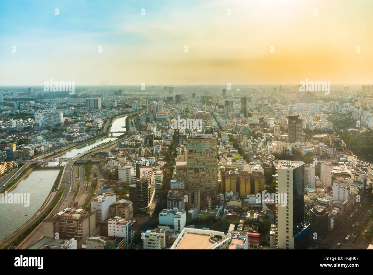 View of Ho Chi Minh City and Saigon River from the Bitexco Financial Tower, Ho Chi Minh City, Vietnam Stock Photo