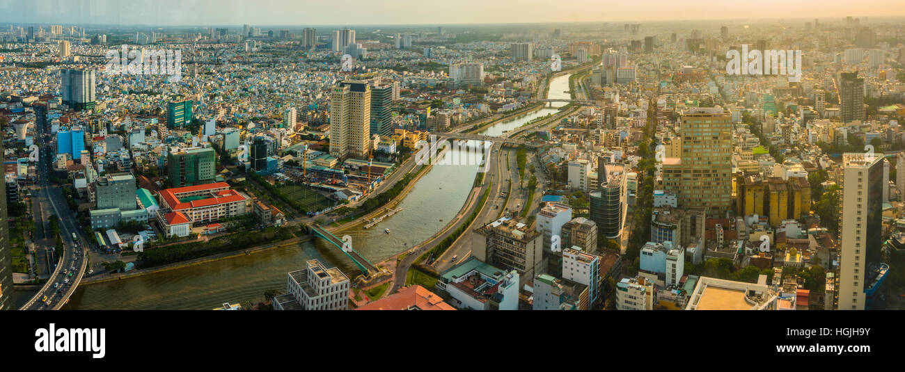 View of Ho Chi Minh City and Saigon River from the Bitexco Financial Tower, Ho Chi Minh City, Vietnam Stock Photo