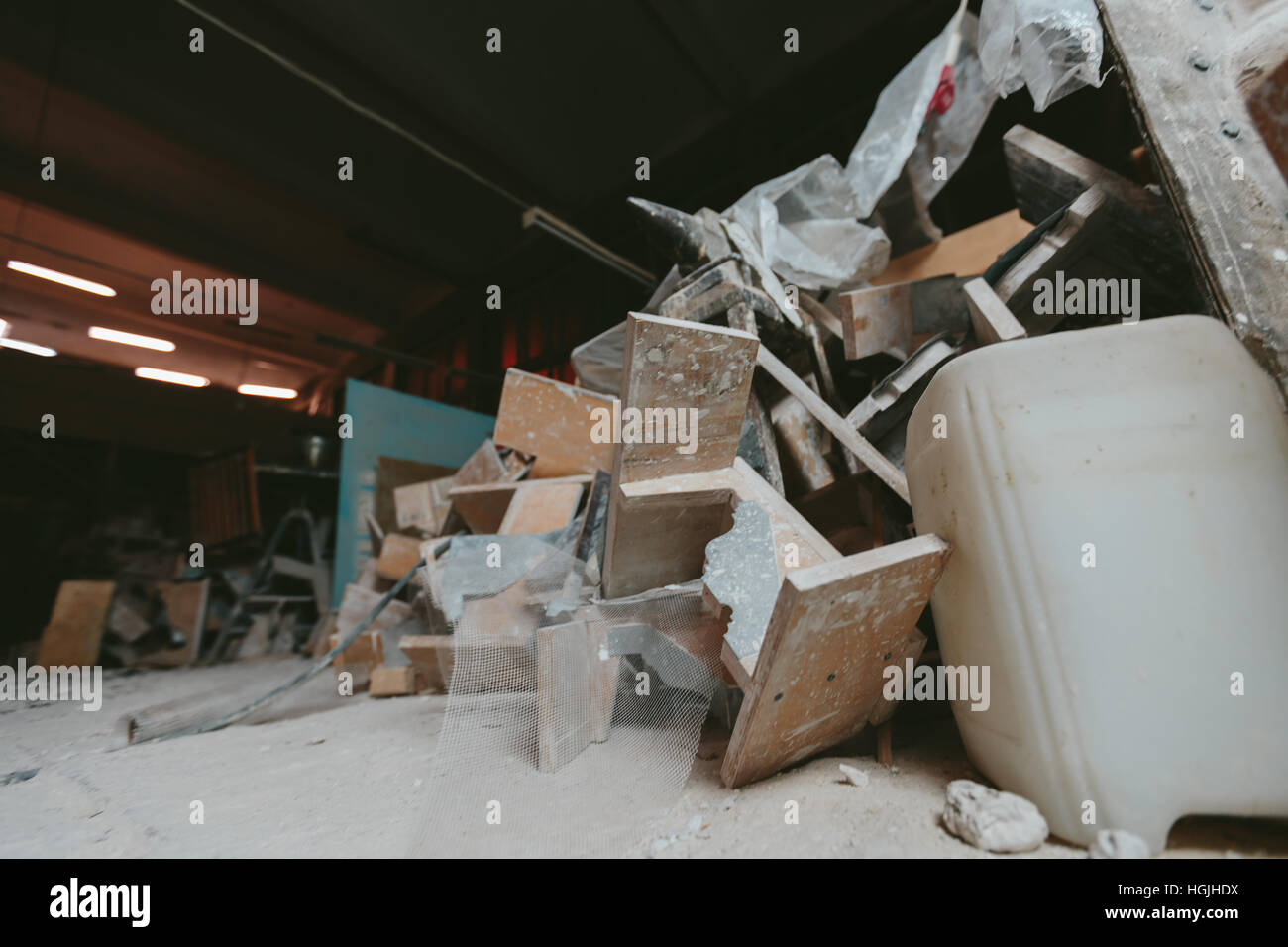 Production Cluttered Factory for Production of plaster molds. cluttered dusty old warehouse ...