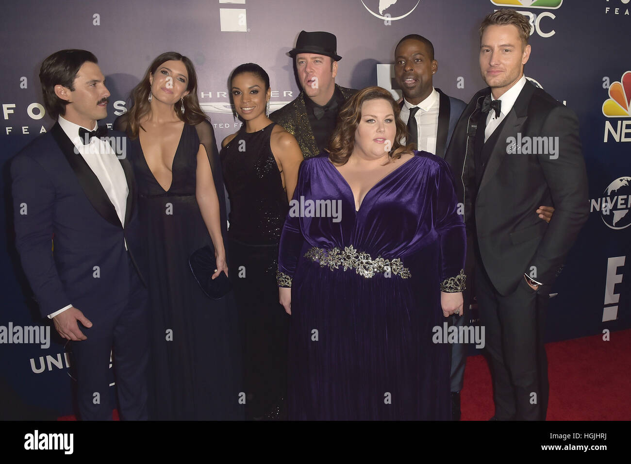Beverly Hills, California, USA. 8th Jan, 2017. Milo Ventimiglia, Mandy Moore, Chris Sullivan, Susan Kelechi Watson, Chrissy Metz, Sterling K. Brown and Justin Hartley attend the NBC Universal's 74th Annual Golden Globes After Party at Beverly Hilton Hotel on January 8, 2017 in Beverly Hills, California, USA. | Verwendung weltweit/picture alliance © dpa/Alamy Live News Stock Photo