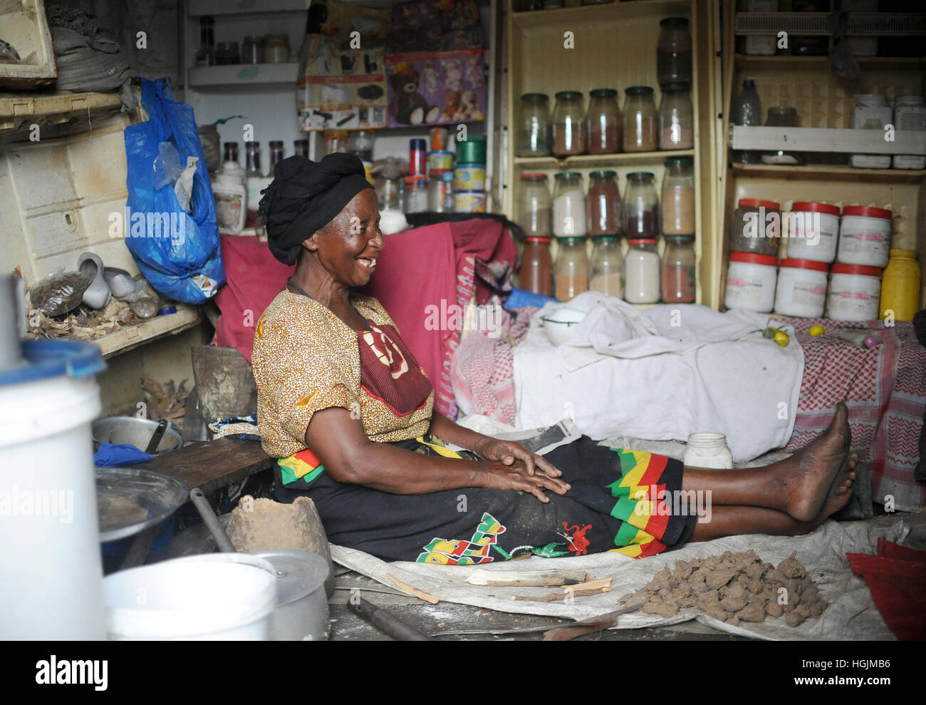 A traditional healer in Lusaka, Zambia, 09 March 2016. Photo: Britta Pedersen/dpa-Zentralbild/ZB Stock Photo