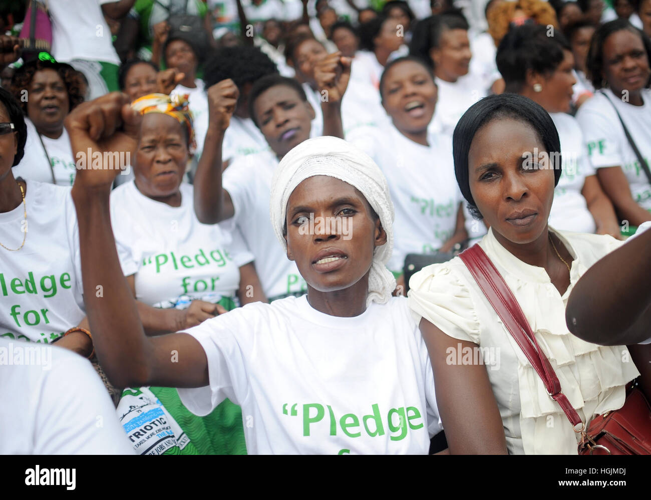 Women belonging to the Patriotic Front (PF) party celebrake International Women's Day in Lusaka, Zambia, 08 March 2016. Photo: Britta Pedersen/dpa-Zentralbild/ZB Stock Photo