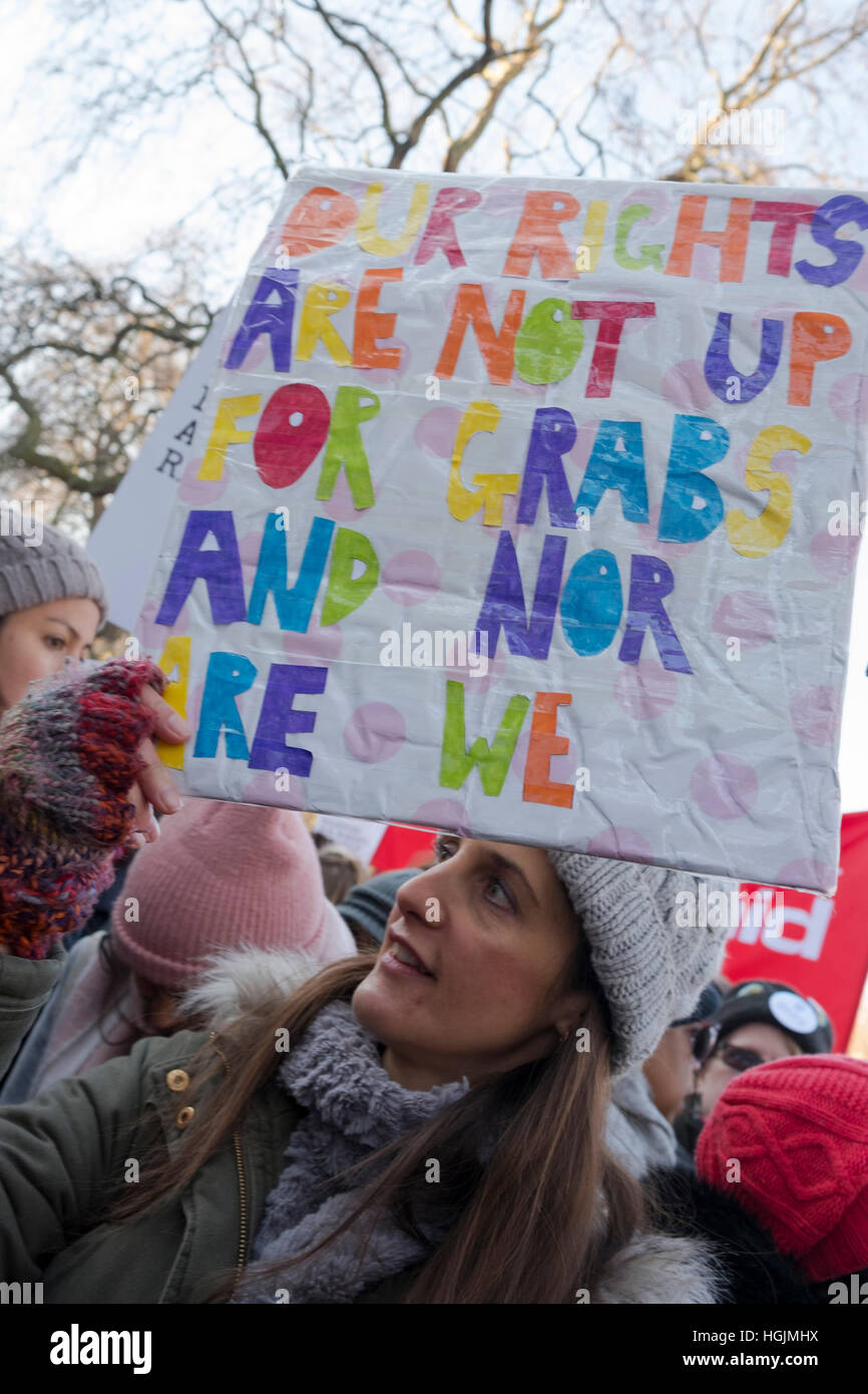 London, UK. 21st January, 2017. Anti Trump demonstrators in the Women's March the day after Trump's inauguration in Grosvenor Square, London, UK Credit: Ellen Rooney/Alamy Live News Stock Photo
