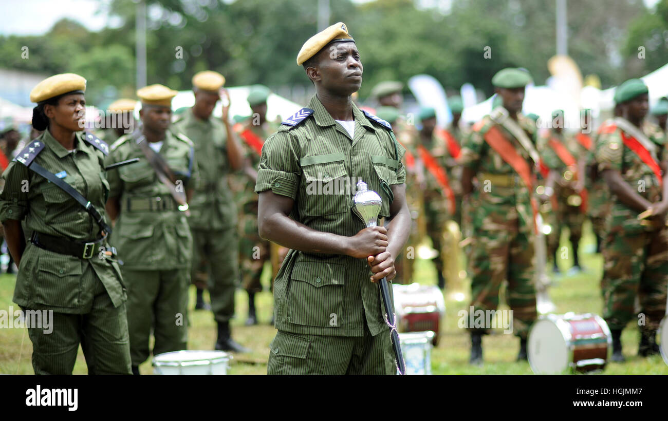 Lusaka, Zambia. 08th Mar, 2016. Members of a military choir pray at an event marking International Women's Day in Lusaka, Zambia, 08 March 2016. Photo: Britta Pedersen/dpa-Zentralbild/ZB/dpa/Alamy Live News Stock Photo