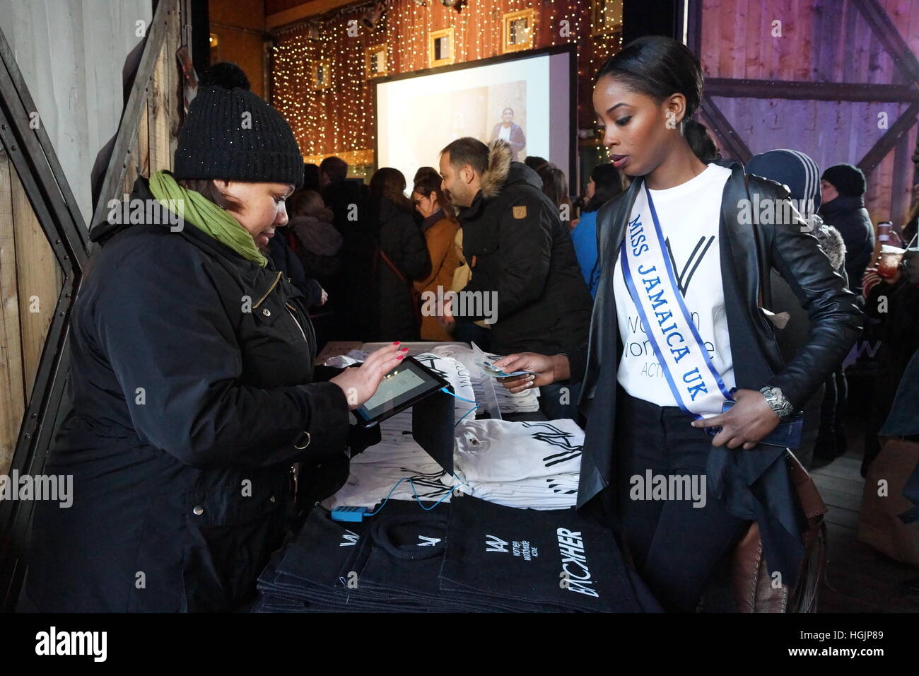 London, UK. 22nd Jan, 2017. Miss Jamaica UK 2017, Dani Reid, at Women Worldwide Active in Brixton Pop with actress singer Yasmin Kadi, Belgian poet Dorothy Oger author of 'We Shall Stand For Love' writen in the aftermath of the Belgian terror attacks. Credit: 2017 Peter Hogan/Alamy Live News Stock Photo